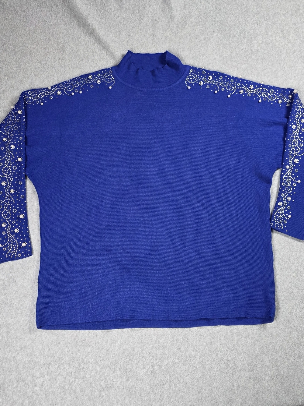 Liv Milano Royal Blue Embellished Mock Neck Sweater Size Large